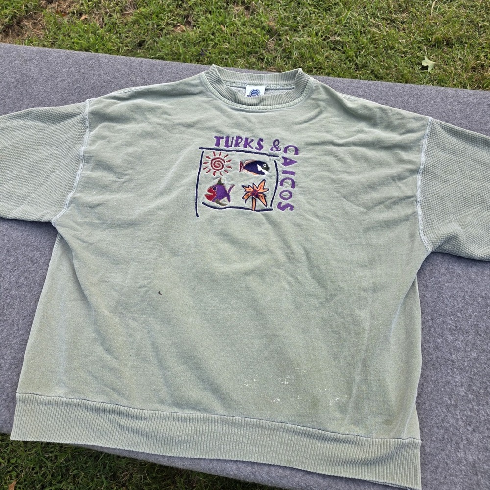 vintage Turks and Caicos embroidered sweatshirt Made In Usa Xl Z1